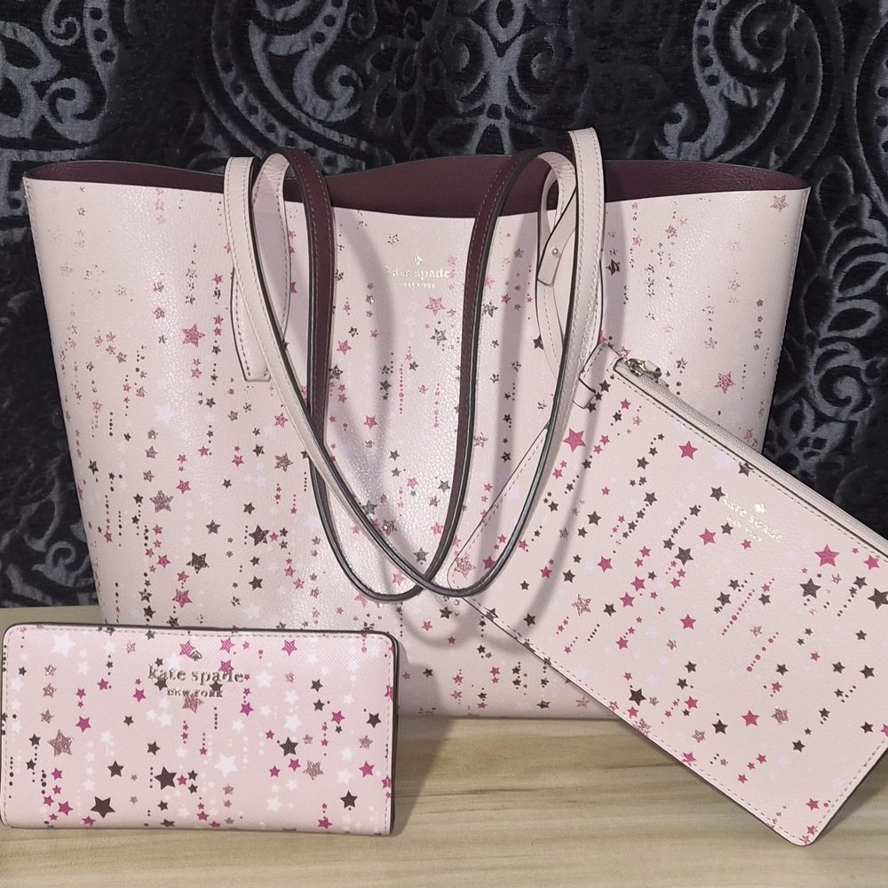 kate spade New York Pink Star Print Tote with Wristlet and Wallet